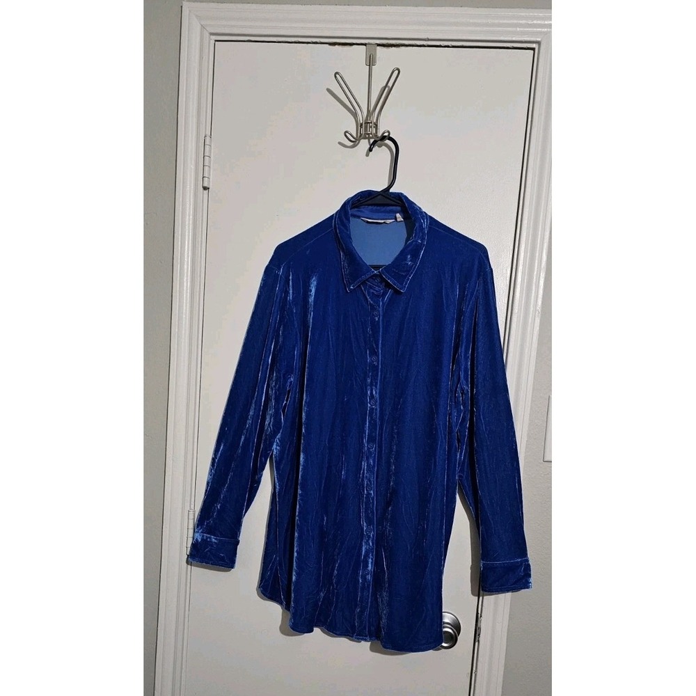 Soft Surroundings Top Women's Sz 1X‎ Blue Velvet Button Down Minimalist Mature